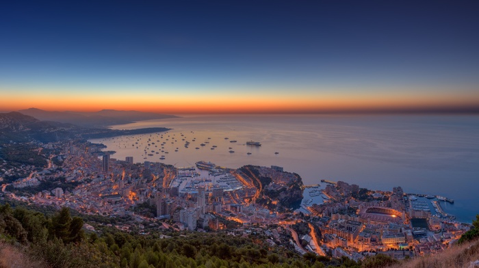 Monaco, sunset, sea, horizon