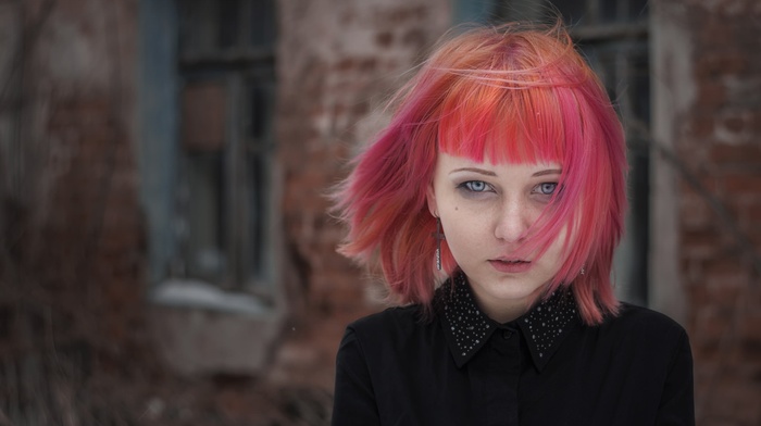 portrait, girl, dyed hair, face