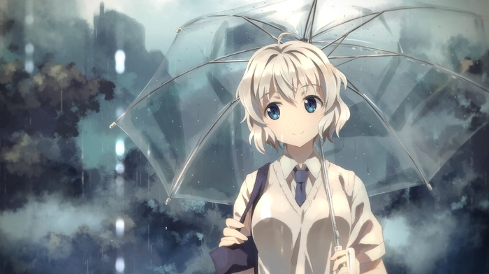 Yuuki Tatsuya, rain, blue eyes, umbrella, anime, original characters