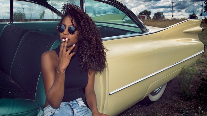 model, car, girl, smoking
