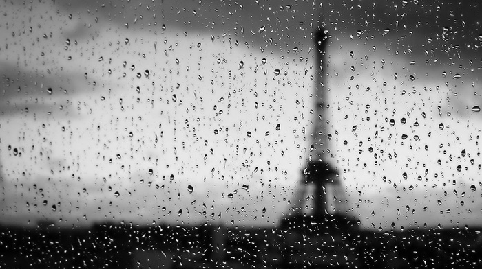 Paris, rain, Eiffel Tower, water on glass