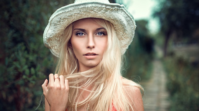 face, girl, hat, blonde, portrait