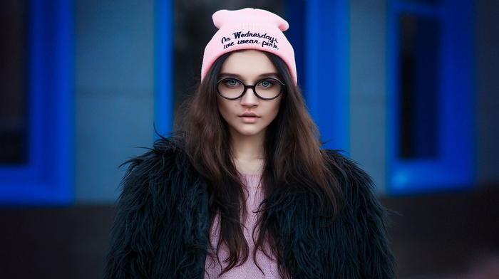 girl, portrait, girl with glasses, face, fur