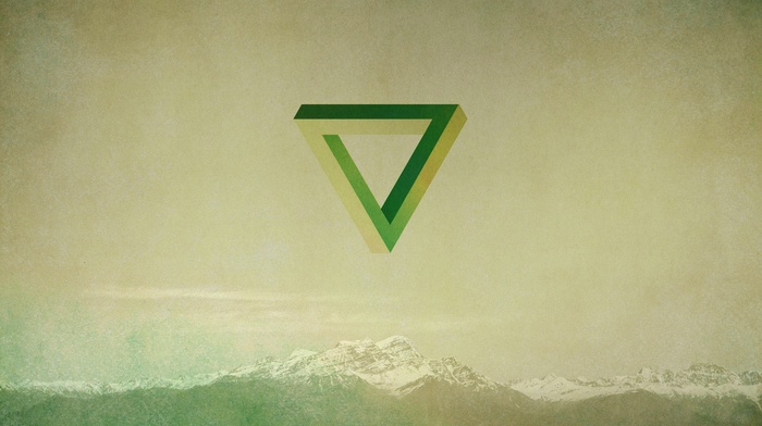 green, mountain, geometry, Penrose triangle