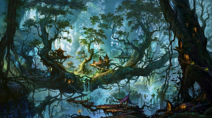 forest, fantasy art, trees, artwork