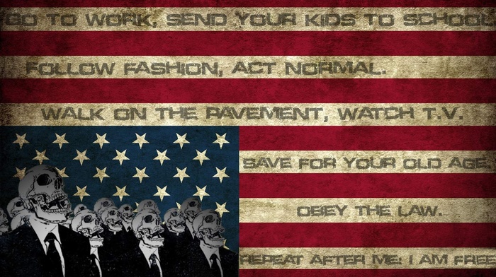 flag, obey, horror, text