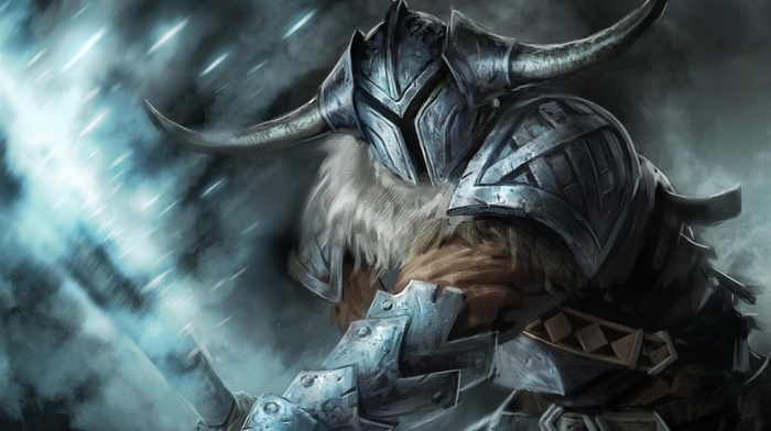 horns, warrior, armor, sword, artwork, helmet