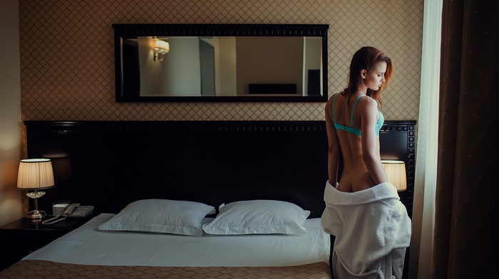looking away, bra, ass, in bed, girl