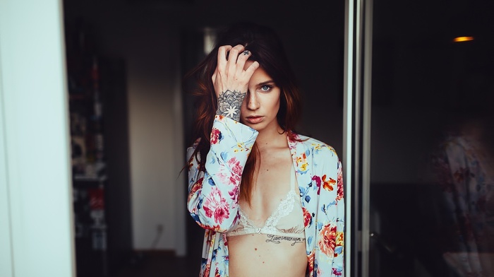 portrait, tattoo, bra, girl