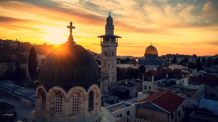 Holy City, Jerusalem, sky, sunset, church, cross