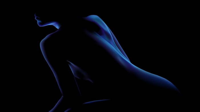nude, blue, silhouette, girl