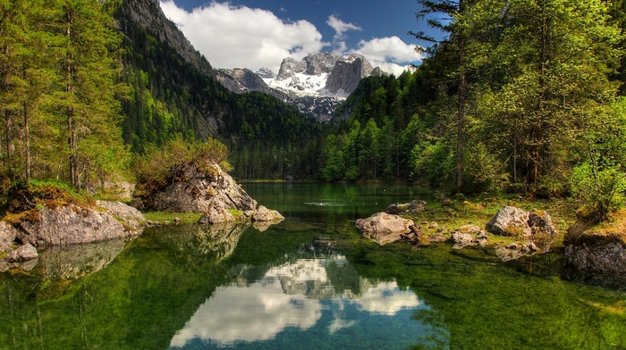 hill, nature, reflection, water, landscape, trees