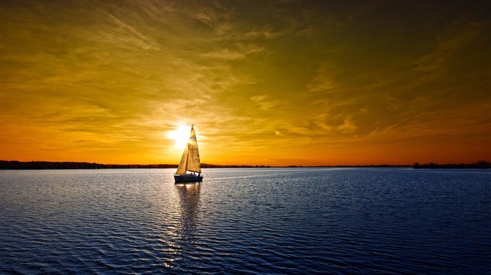 sky, nature, boat, sunset, water, colorful, landscape