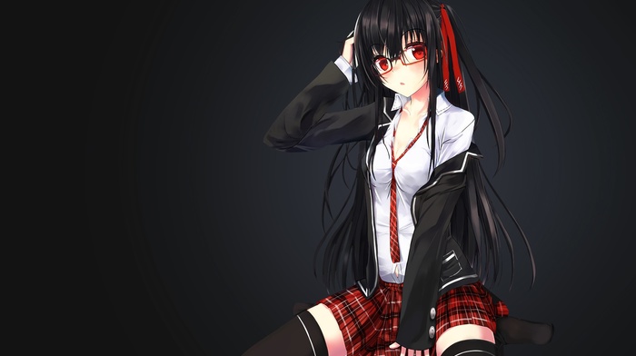 school uniform, red eyes