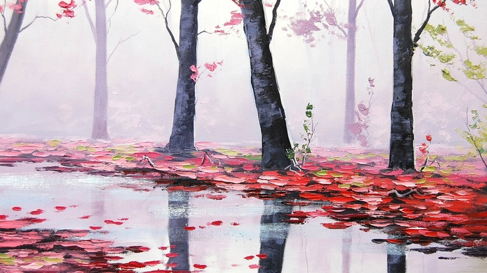 painting, red, nature, Graham Gercken, rain