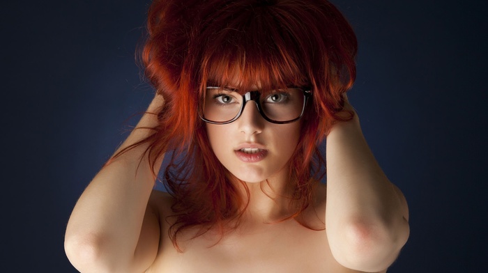redhead, portrait, girl, girl with glasses, face