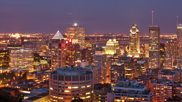 multiple display, Canada, building, lights, city, Montreal
