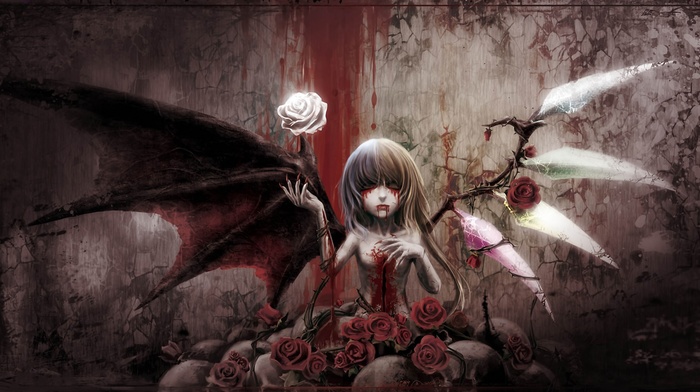 touhou, Gothic, Remilia Scarlet, blood, wings, spooky, Flandre Scarlet
