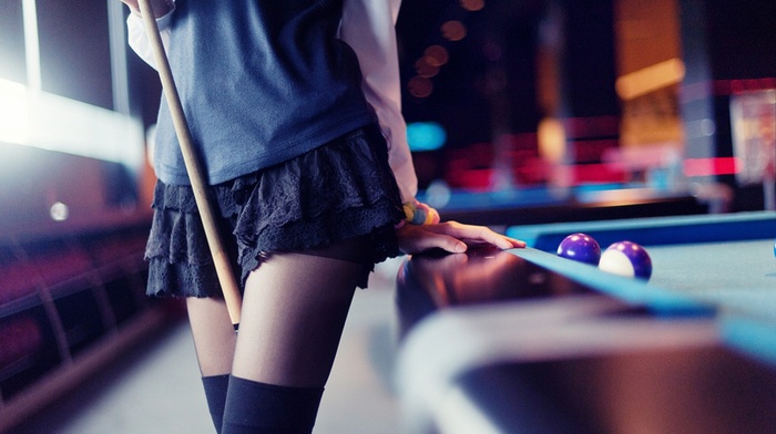 billiards, girl, skirt