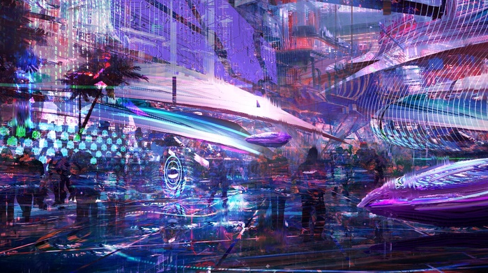cyberpunk, artwork, futuristic, digital art, city