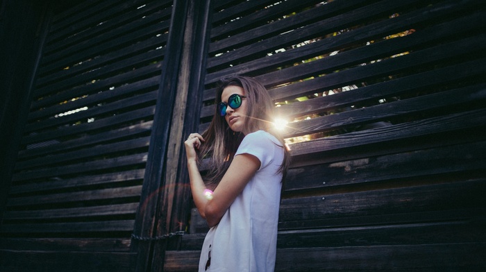 girl, T, shirt, portrait, girl with glasses