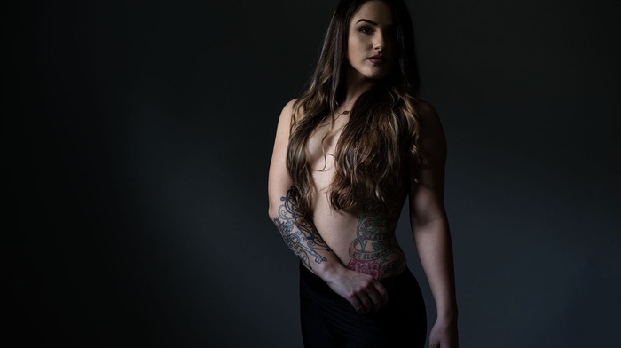 tattoo, simple background, girl, strategic covering