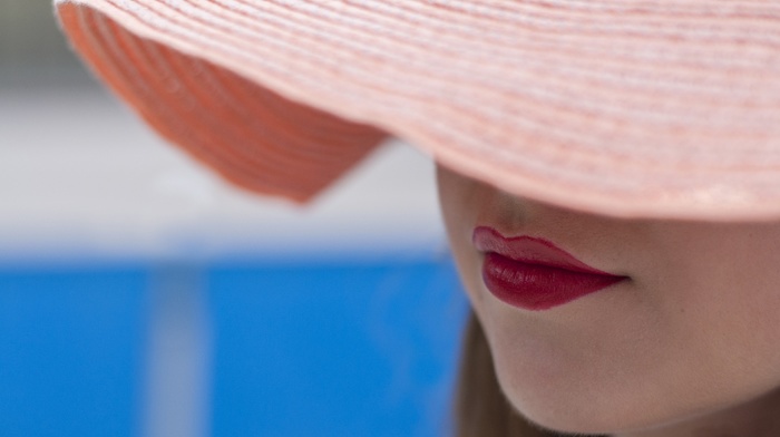 lips, girl, closeup, hat