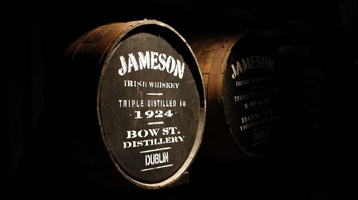 whiskey, barrels, wood, cellars, Dublin, Jameson, brand, Ireland, wooden surface, alcohol