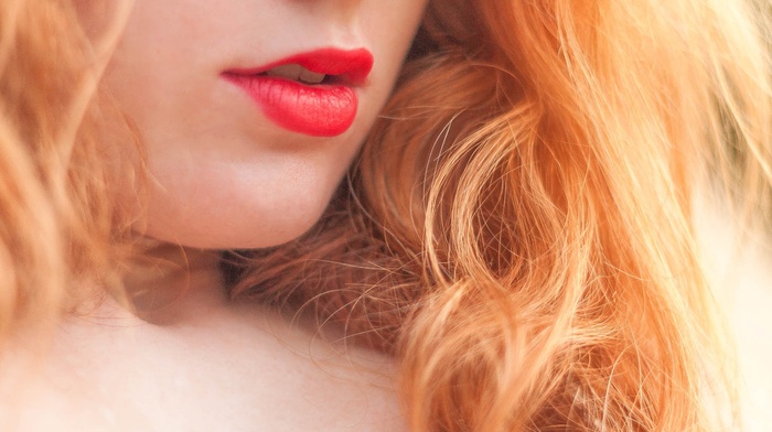lips, girl, red lipstick, redhead