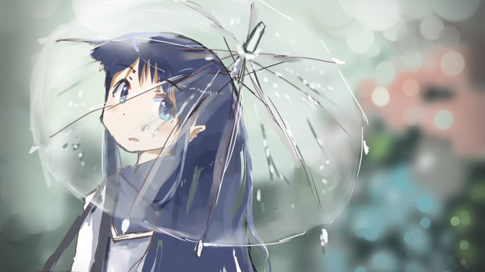 artwork, anime girls, umbrella, cartoon, Hinata Yukari, Yuyushiki