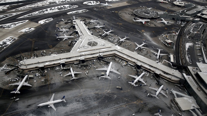 newark airport, airport, winter, aircraft, airplane, aerial view