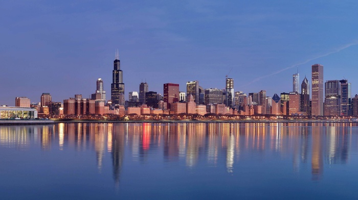 Illinois, multiple display, reflection, Chicago, USA, city