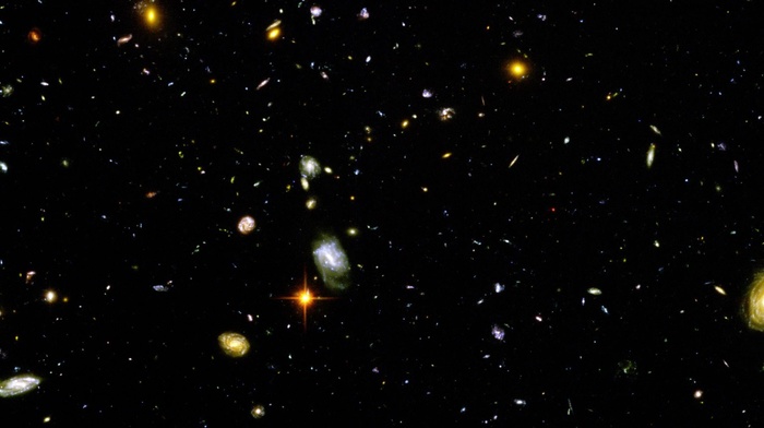 galaxy, space, multiple display, Hubble Deep Field