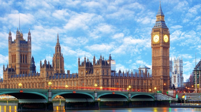 Big Ben, city, Westminster, London, bridge, multiple display