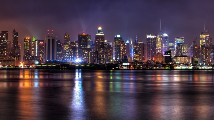 New York City, multiple display, lights, reflection, city, night