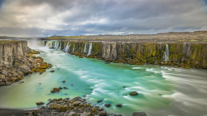 landscape, Iceland, mist, nature, clouds, canyon, summer, waterfall, river, moss