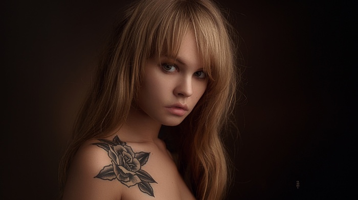 face, blonde, Anastasia Scheglova, tattoo, portrait, girl