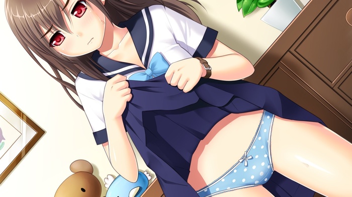 visual novel, Tonari no Puu, san, Hanano Misaki, school uniform, lifting skirt, panties
