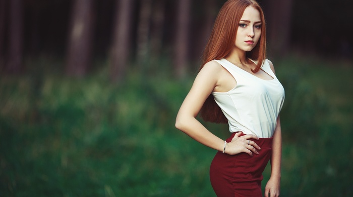 skirt, redhead, girl, portrait