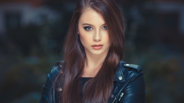 girl, long hair, brunette, face, portrait, blue eyes