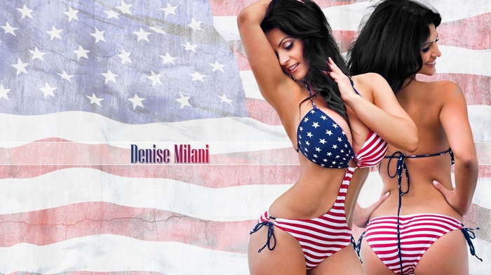 Denise Milani, arms up, model, armpits, american flag