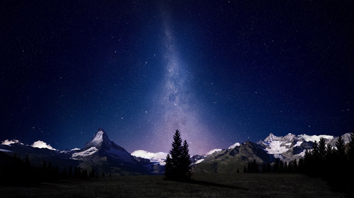 sky, stars, mountain