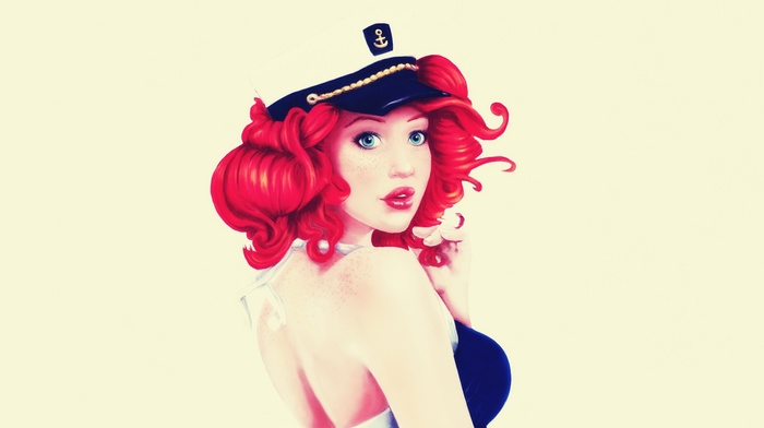 redhead, girl, artwork, freckles