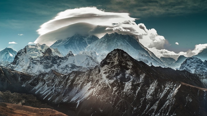 mountain, landscape, nature, snowy peak, hill, Nepal, clouds, Himalayas
