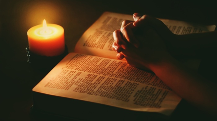 praying, prayer, lights, Holy Bible, candles