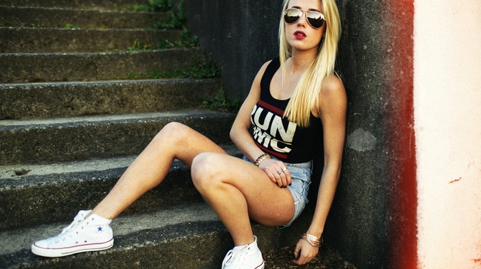 blonde, girl with glasses, glasses