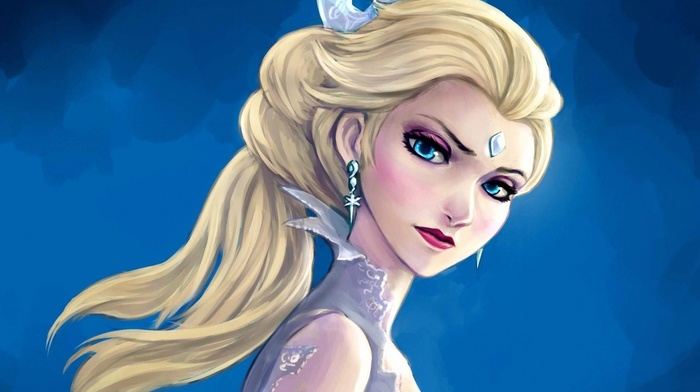 blonde, girl, fan art, Frozen movie, Princess Elsa, artwork