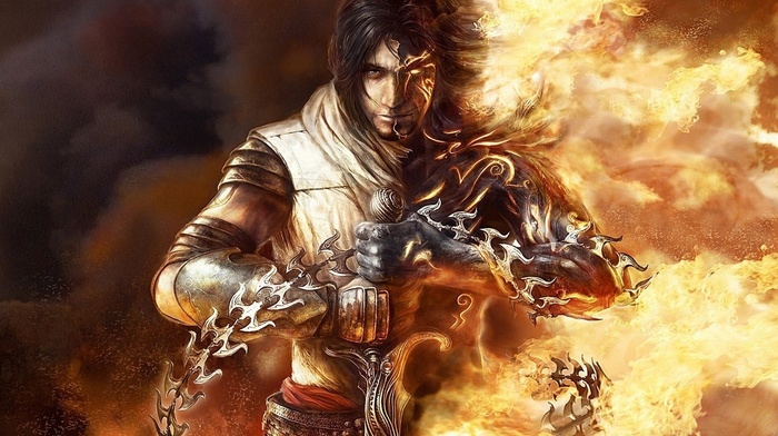 sword, fantasy art, prince of persia, men, video games, heroes, armor, fire, Prince of Persia The Two Thrones