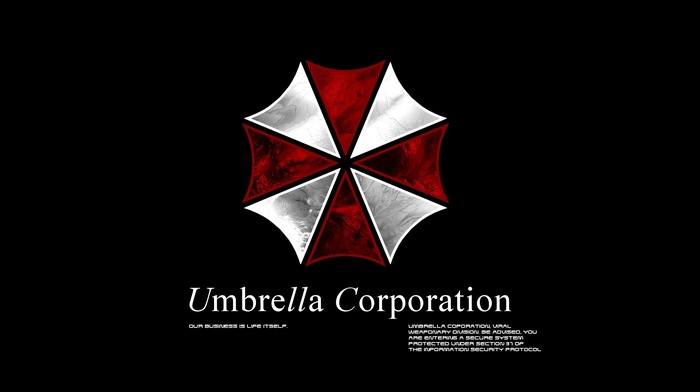 Umbrella Corporation, typography, video games, Resident Evil, black background