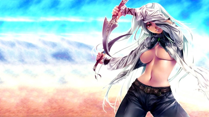 sword, underboob, anime, anime girls